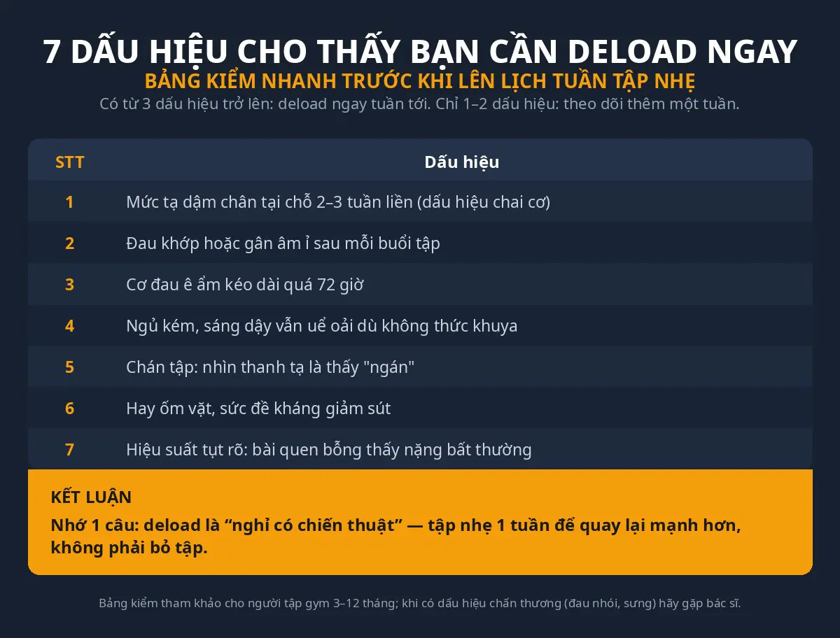 Infographic 7 dấu hiệu cho thấy bạn cần deload ngay khi tập gym